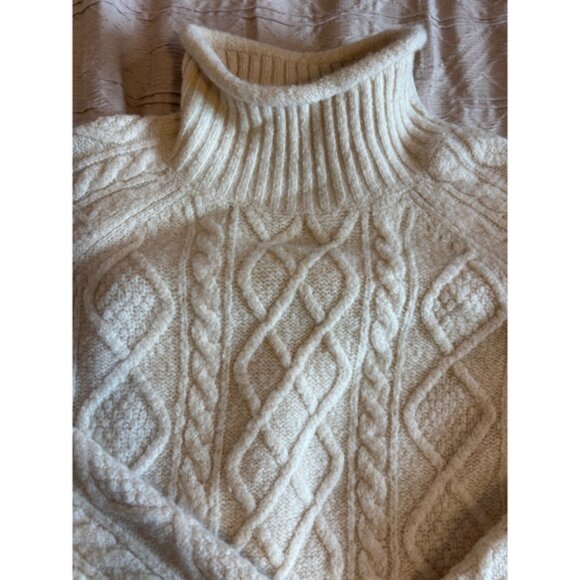 J Crew Ivory Cable Knit Mock Neck Sweater Merino Wool Blend Alpaca Pullover - Picture 10 of 11